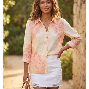 Floral Peach Button-Up Blouse